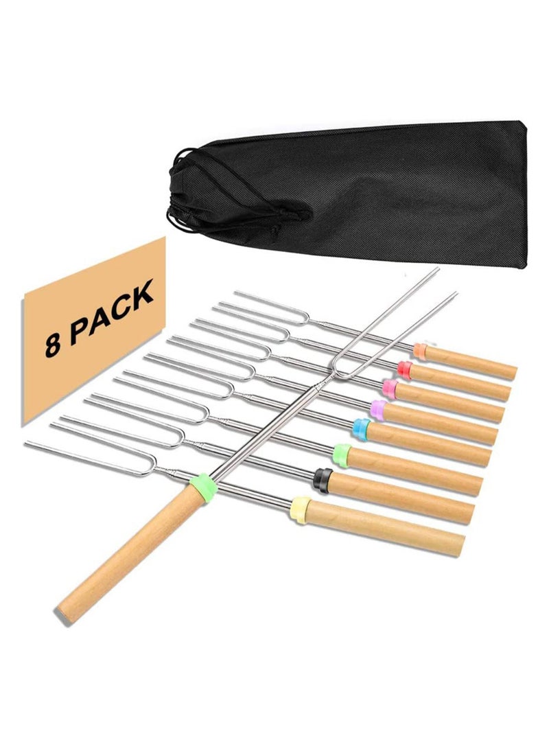 Y&D Campfire Roasting Sticks for Marshmallow and Hot Dog KASTWAVE Set of 8 Telescopic Skewers Extra Long Heavy Duty Forks Fire Pit & Fireplace, Camping Grill Accessories with Portable Bag  - Image 1