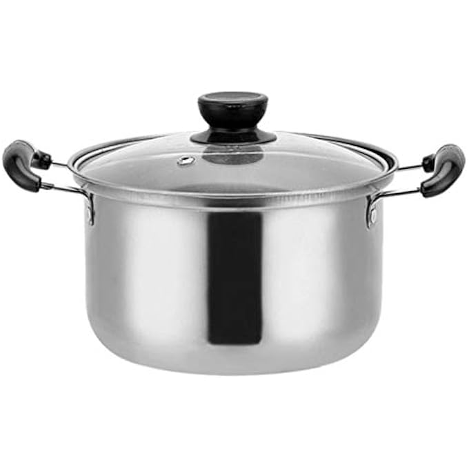 DOITOOL Stainless Steel Stock Pot With Glass Lid Steel Soup Pot Cooking Pot Hot Pot With Handle 18Cm - Image 1