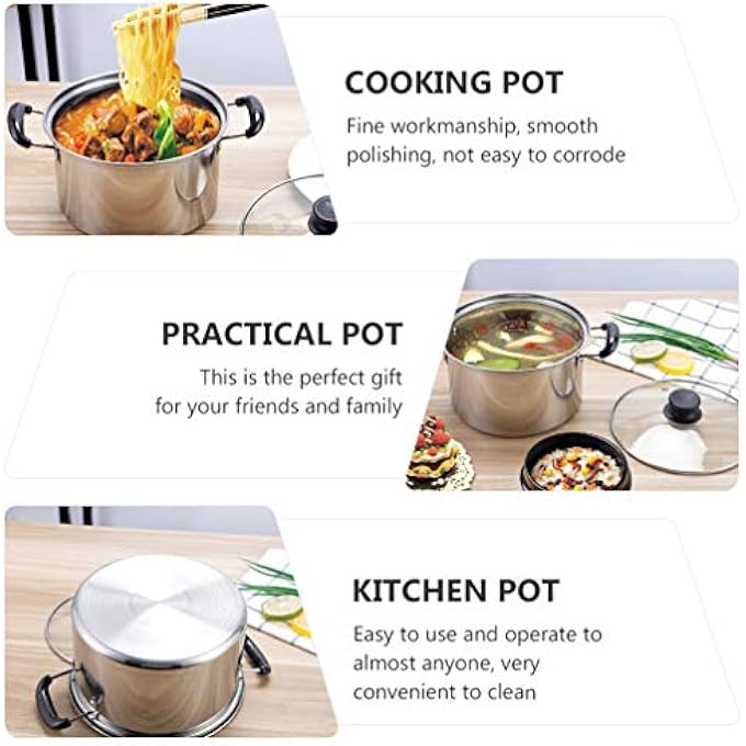 DOITOOL Stainless Steel Stock Pot With Glass Lid Steel Soup Pot Cooking Pot Hot Pot With Handle 18Cm - Image 4