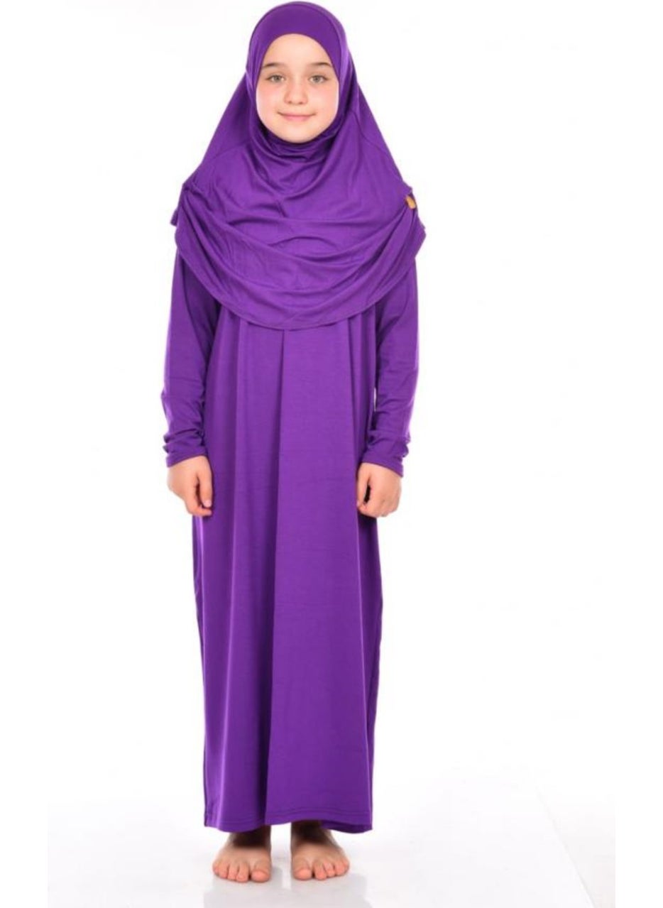 İhvan Online Ihvan Online Practical Children's Prayer Dress 8-12 Years Purple  - Image 1