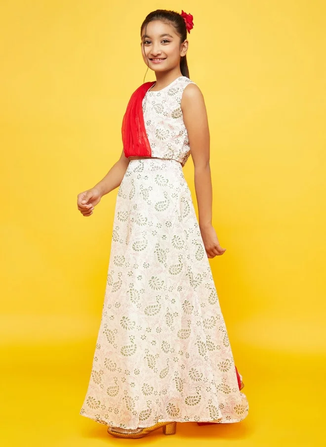 أيه كيه إس ليجنجا تشولي مطبوع باللونين الأبيض والأحمر للفتيات