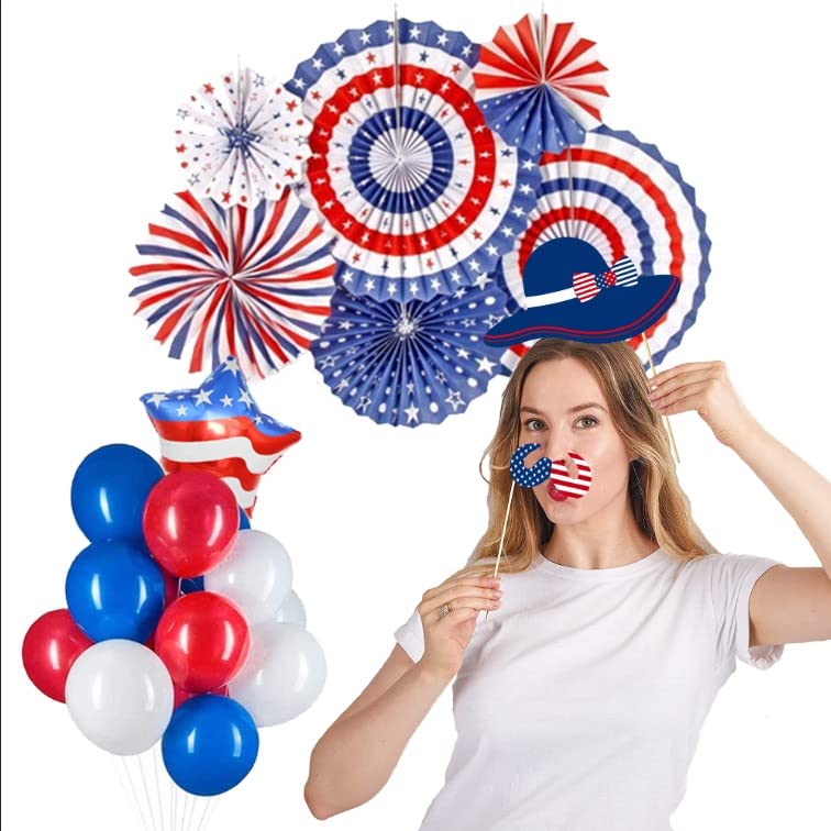RUSTAMM 33 PCS 4th of July American Photo Booth Props USA Independence Day Patriotic Glasses I Love America Designer Photo Booth Props Kit Decor Celebrating Party DIY Decorations Supplies - Image 3