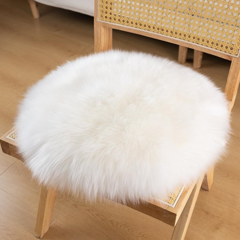 LLB Sheepskin Chair Pads - Office & Dining Room Chair Cushions (16.5" Round, Pack of 1), Ivory White - Image 2