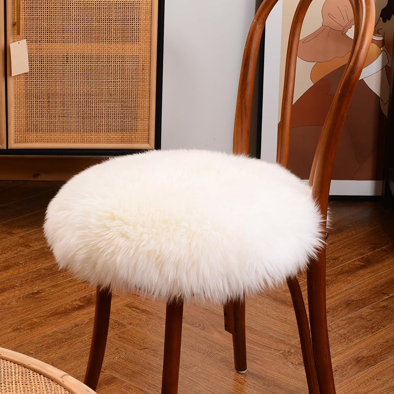 LLB Sheepskin Chair Pads - Office & Dining Room Chair Cushions (16.5" Round, Pack of 1), Ivory White - Image 1