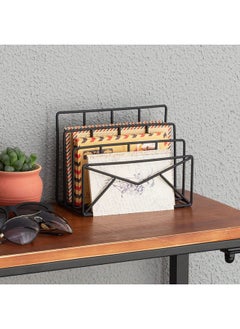 MyGift 3 Slot Modern Black Metal Wire Freestanding Desk Mail Sorter With Envelope Design Office Desktop Letter File And Bill Compact Storage Organizer  - Image 3