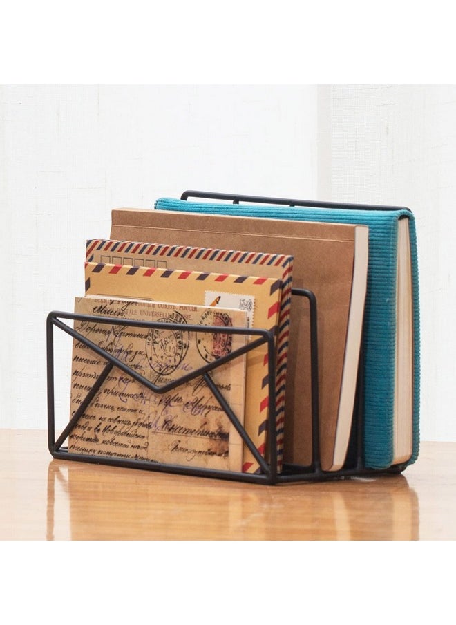 MyGift 3 Slot Modern Black Metal Wire Freestanding Desk Mail Sorter With Envelope Design Office Desktop Letter File And Bill Compact Storage Organizer  - Image 4
