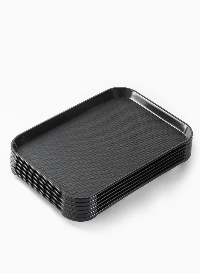 CURTA Rectangle Plastic Serving Trays– Cafeteria/Fast Food Tray, for Restaurant, School Lunch, Coffee Shop & Home Use – Durable, Dishwasher Safe, Stackable, BPA-Free, 12” x 16”Set of 6 Black - Image 1