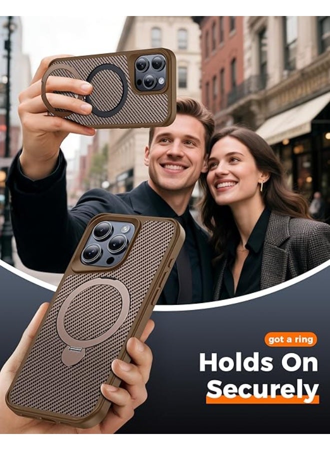 iPhone 16 Pro Max Case with 180° Magnetic Stand, Carbon Fiber Phone Case [Compatible with Magsafe] [16FT Military Protection] with Stand Ring 6.7'', Desert Titanium - Image 1