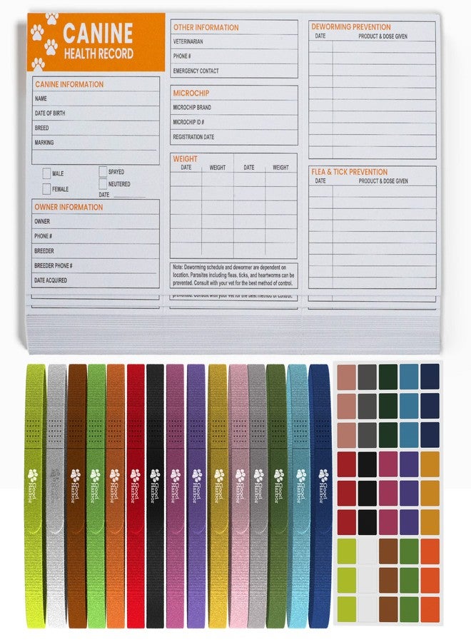 Good|Harbor Pet Puppy Whelping ID Kit - Dog ID Collars, Sticker Sheet & Vaccination Record Booklets - Image 1
