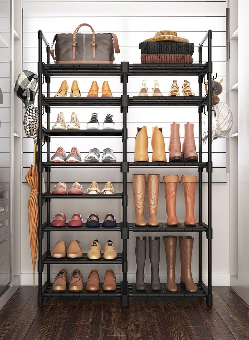 LENND Shoe Rack Organizer, 8-Tier Metal Shoe Rack for Closet Entryway Garage, 26-32 Pairs Tall Shoe Boot Storage Shelf with 15 Hooks, Stackable Large Shoe Stand - Image 5