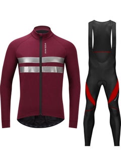 NIBEMINENT Men Cycling Jersey Set Long Sleeve Thermal Fleece Winter Bike Jacket and 3D Padded Bib Pants Tights XL 35x5x25cm  - Image 1