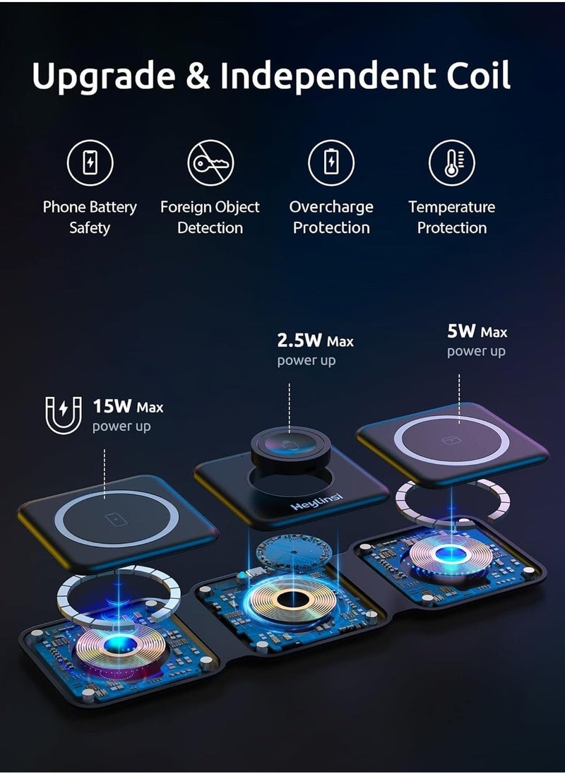 JAJEEK 3-in-1 Foldable Wireless Charger – Magnetic Fast Charging Station for iPhone 16/15/14/13/12/11 Pro Max/X/XS, AirPods 4/3/2/Pro, Apple Watch - Image 4