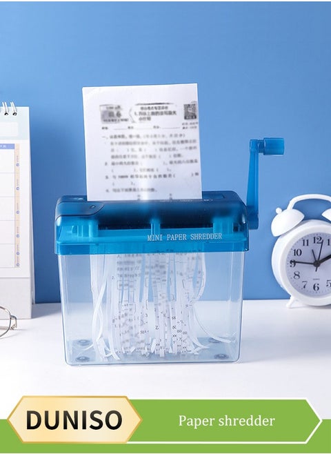 Mini Hand Shredder, Portable Paper Shredder Manual Shredder, for Home and Office with 1L Transparent Plastic Window Bin (Blue)