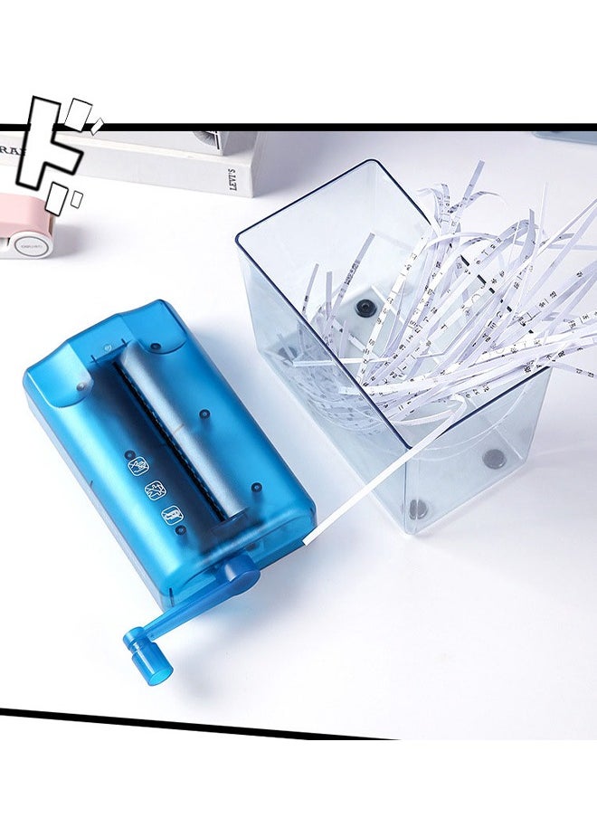 DUNISO - Mini Hand Shredder, Portable Paper Shredder Manual Shredder, for Home and Office with 1L Transparent Plastic Window Bin (Blue) - Image 1