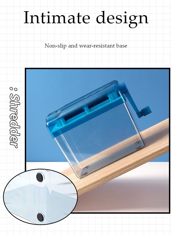 DUNISO - Mini Hand Shredder, Portable Paper Shredder Manual Shredder, for Home and Office with 1L Transparent Plastic Window Bin (Blue) - Image 1