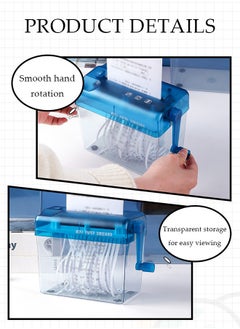 DUNISO Mini Hand Shredder, Portable Paper Shredder Manual Shredder, for Home and Office with 1L Transparent Plastic Window Bin (Blue)  - Image 5