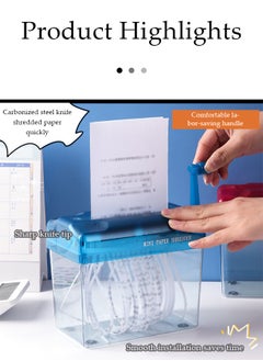 DUNISO Mini Hand Shredder, Portable Paper Shredder Manual Shredder, for Home and Office with 1L Transparent Plastic Window Bin (Blue)  - Image 4