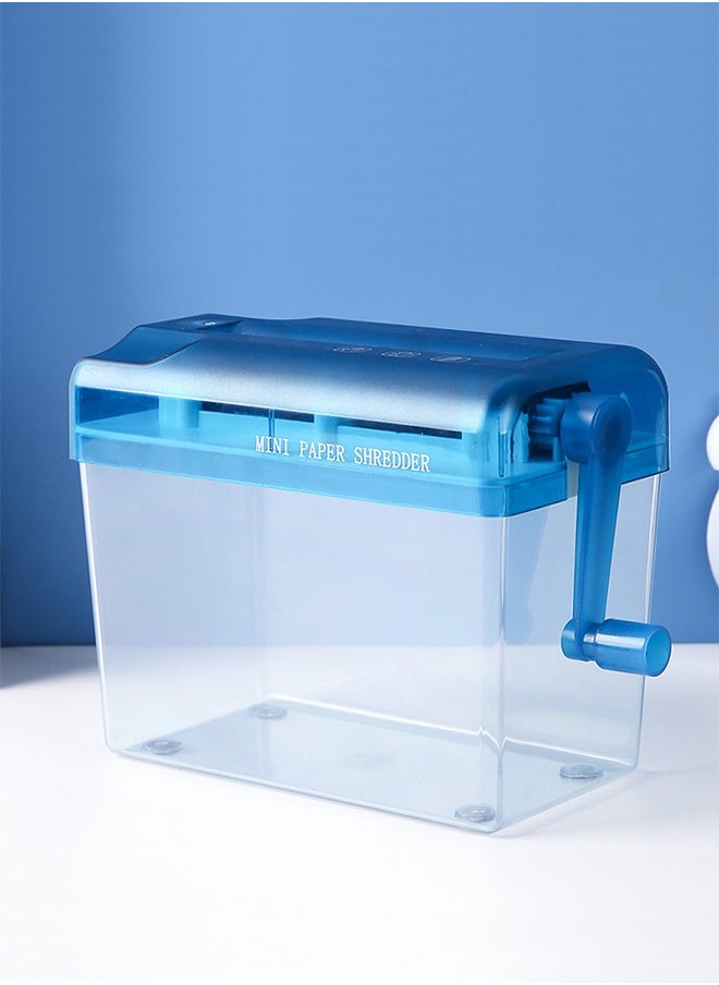 DUNISO - Mini Hand Shredder, Portable Paper Shredder Manual Shredder, for Home and Office with 1L Transparent Plastic Window Bin (Blue) - Image 1