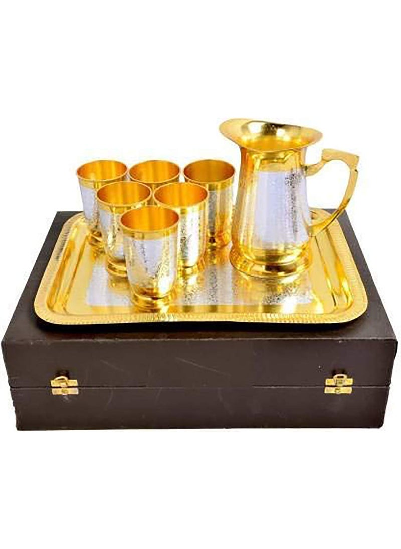 AC ANAND CRAFTS AC ANAND CRAFTS Pure Brass Silver and Gold Plated Lemon Set Water Glass with Jug and Tray for Diwali Gift 