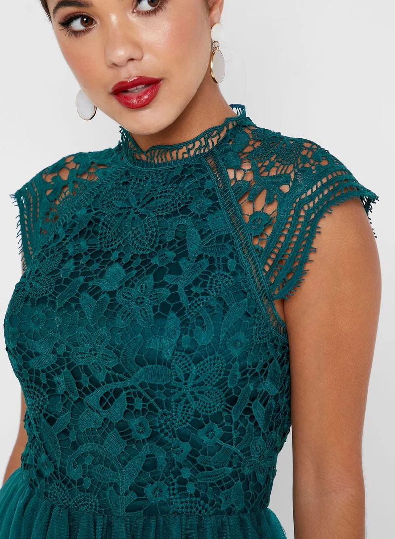 Chi-Chi London High Neck Lace Skater Dress