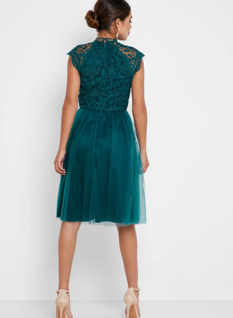 Chi-Chi London High Neck Lace Skater Dress