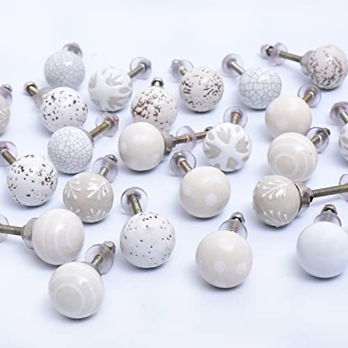 Indian-Shelf Cream White Ceramic Cabinet Knobs- Dresser Knobs 8 Pack- Drawer Pulls- Vintage Knobs- Decorative Knobs- White Drawer Knobs- Kitchen Cabinet Knobs- Knobs Pulls- Cream Cabinet Pulls- Door Handles 1" - Image 1