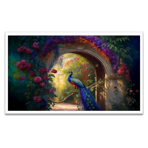 DEKORSTATION A Vibrant Display of Nature's Beauty and Grace Vivid Elegance Peacock Canvas Floating Framed Wall Painting for Home and Office Décor (18 Inch W x 12 Inch H) - Image 2