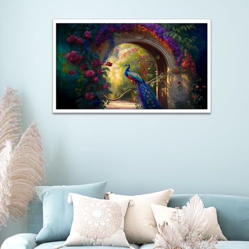 DEKORSTATION A Vibrant Display of Nature's Beauty and Grace Vivid Elegance Peacock Canvas Floating Framed Wall Painting for Home and Office Décor (18 Inch W x 12 Inch H) - Image 1