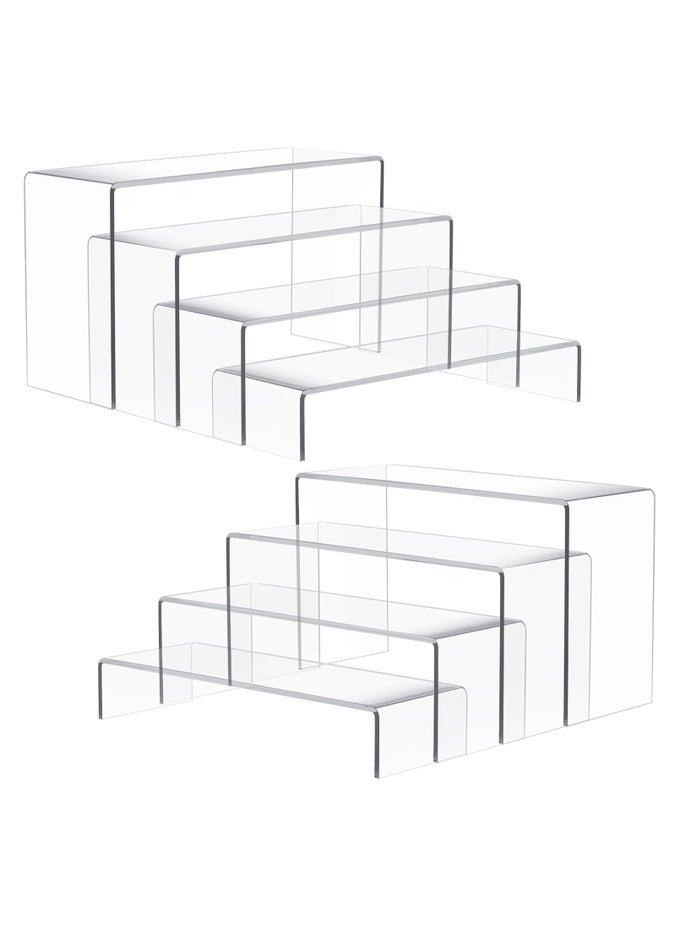 8 PIECES ACRYLIC RISERS, 4 TIER (2 SET) CLEAR RECTANGLE ACRYLIC SHOWCASE/TABLETOP DISPLAY STAND, 4" WIDE DISPLAY RISERS