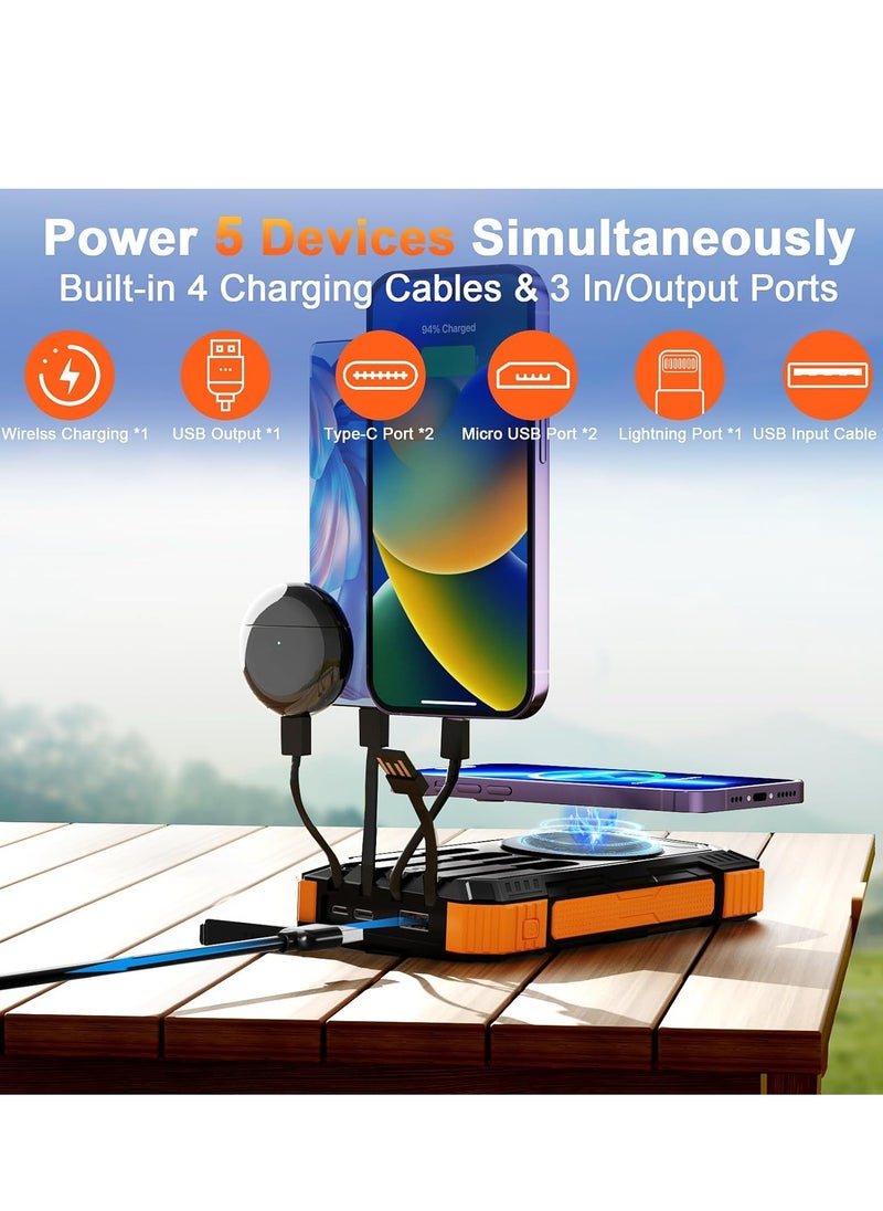 General Solar Charger Power Bank 49800mAh Solar Phone Charger with USB-C in/Output, QC 3.0 Fast Charging with LED Flashlight, Portable Power Bank Built-in 4 Cables, IP65 Waterproof Fits for Outdoor  - Image 2