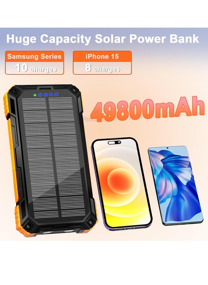 General Solar Charger Power Bank 49800mAh Solar Phone Charger with USB-C in/Output, QC 3.0 Fast Charging with LED Flashlight, Portable Power Bank Built-in 4 Cables, IP65 Waterproof Fits for Outdoor  - Image 4