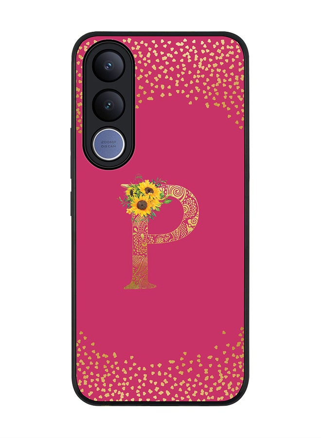 Stylizedd For vivo V70 FE Case,Slim fit Camera Protection, Shockproof Thin Phone cover  - Custom Floral Monogram - P ( Deep Pink ) - Image 1