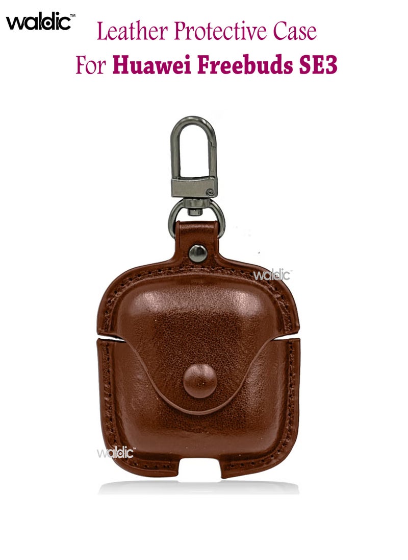 Waldic Huawei Freebuds SE 3 Premium Leather Protective Case Cover For Huawei Freebuds SE 3 (Front LED Visible) | Shockproof Full-Body Protective Case Cover for Huawei Freebuds SE 3 with Keychain (Airpods Not Included) - Dark Brown  - Image 1