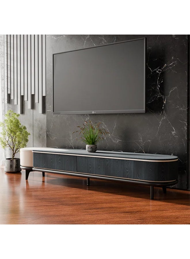 NEO FRONT FURNITURE TV Unit – White Marble Top with Black Wooden Body & Metal Legs, 2-Drawer Luxury Modern TV Stand for Living Room & Home Décor (200 x 40 x 40 cm) TK812  - Image 3