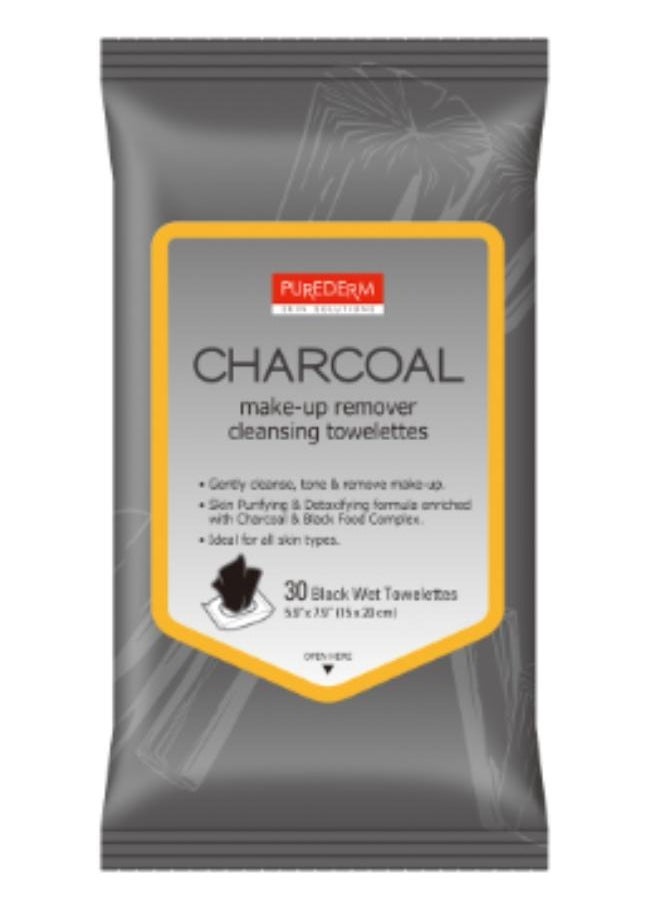 Purederm - CHARCOAL Make-up Remover Cleansing Towelettes 30sheets. - Image 1