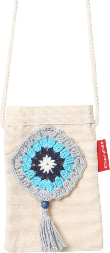 باجهاشتاج Blue Pattern Hand Embroidered Canvas Phone Bag