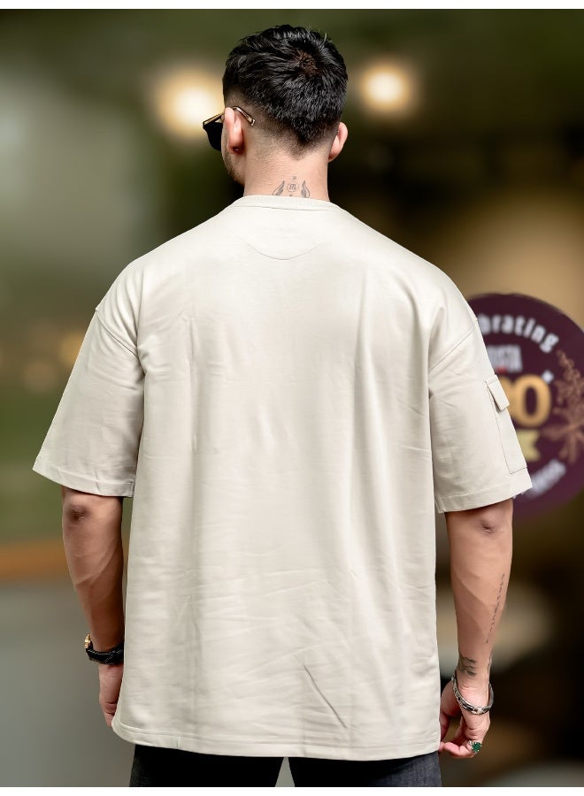 Maniac Mens Solid Polo Neck 3/4th Sleeve Biscuit Cotton T-Shirt - Image 2