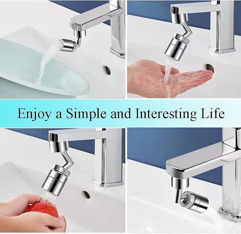 مصفاة وصنبور دوار عالمي 720° – موزع ماء مقاوم للرذاذ مع وضعين لتدفق المياه وفلتر شبكي بأربع طبقات للحمام والمطبخ - Image 1