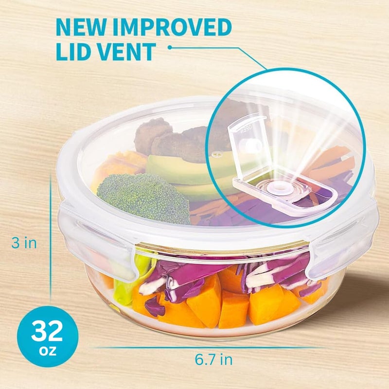 Igluu Meal Prep Round Glass Containers with Air Vent Lids (5 Pack+Extra Lid) â€“ Airtight & BPA-Free â€“ Oven, Microwave, Freezer and Dishwasher Safe â€“ 32oz â€“ Durable Borosilicate Glass - Image 4