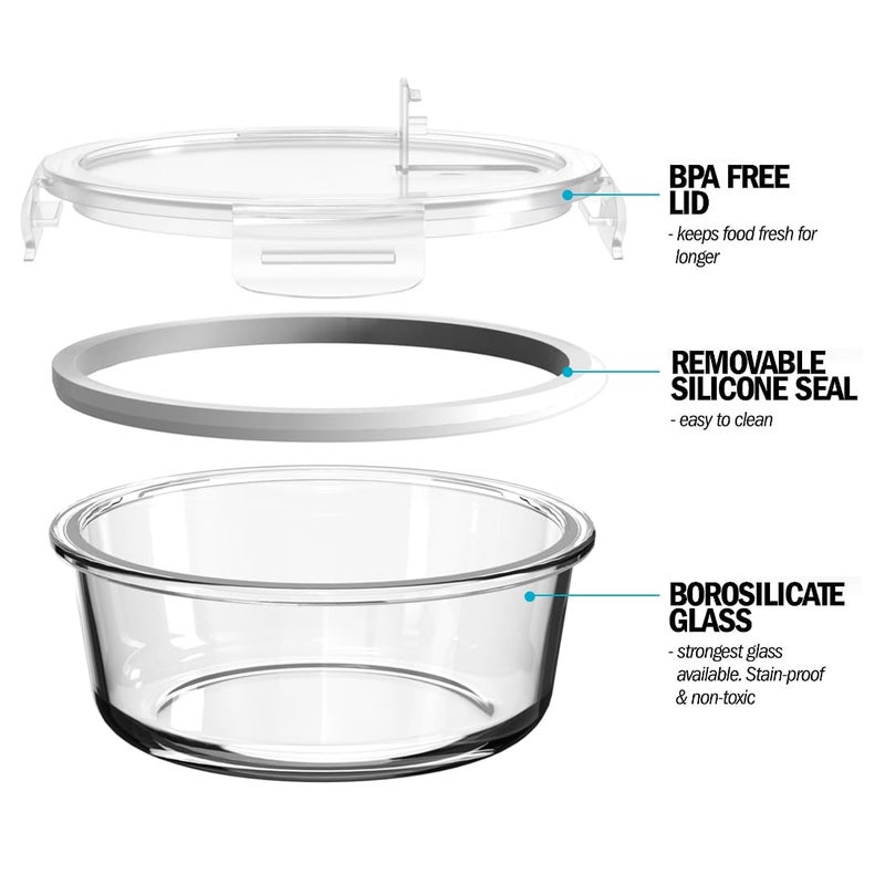 Igluu Meal Prep Round Glass Containers with Air Vent Lids (5 Pack+Extra Lid) â€“ Airtight & BPA-Free â€“ Oven, Microwave, Freezer and Dishwasher Safe â€“ 32oz â€“ Durable Borosilicate Glass - Image 5