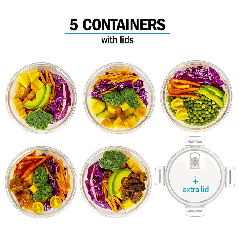 Igluu Meal Prep Round Glass Containers with Air Vent Lids (5 Pack+Extra Lid) â€“ Airtight & BPA-Free â€“ Oven, Microwave, Freezer and Dishwasher Safe â€“ 32oz â€“ Durable Borosilicate Glass - Image 2
