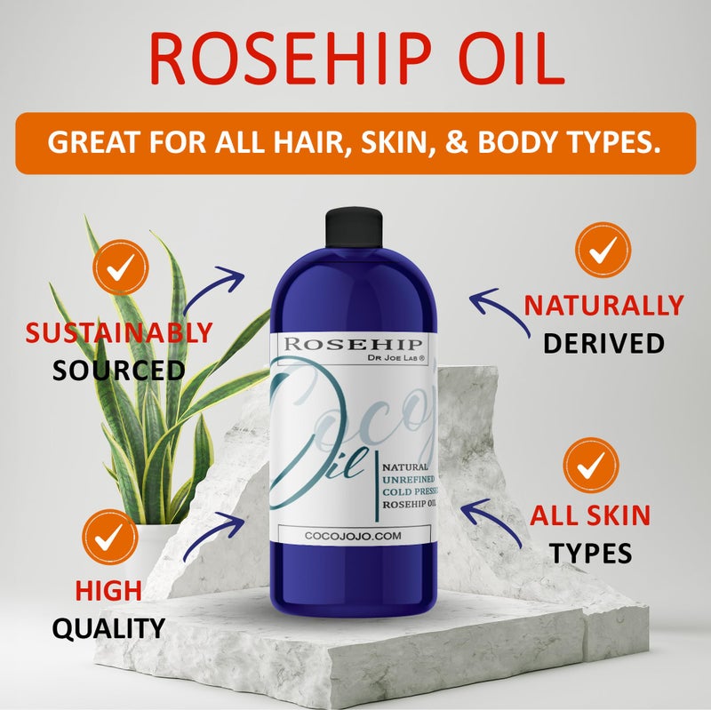 cocojojo Rosehip Oil for Face Cold Pressed Unrefined cocojojo - 100% Pure Rose Hip Seed Oil 32 oz for Skin, Hair, Massage, Facial - Therapeutic Grade - Image 2