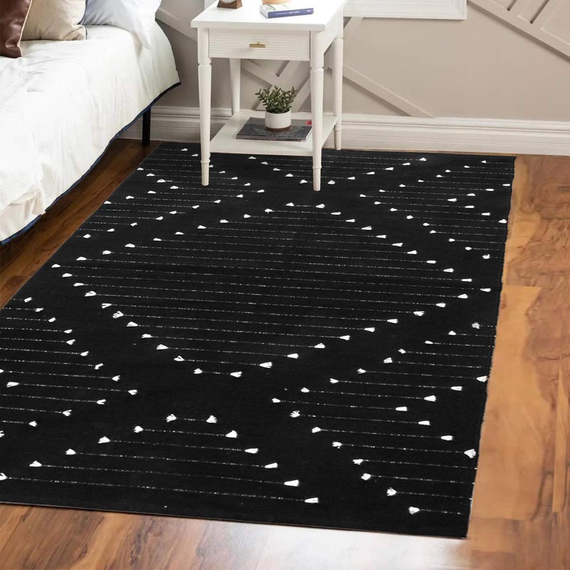 LIVEBOX Boho 4x6 Washable Rug for Bedroom,Black and White Living Room Rugs, Moroccan Cotton Woven Indoor Carpet,Large Throw Area Rug for Entryway Dining Room Porch - Image 1