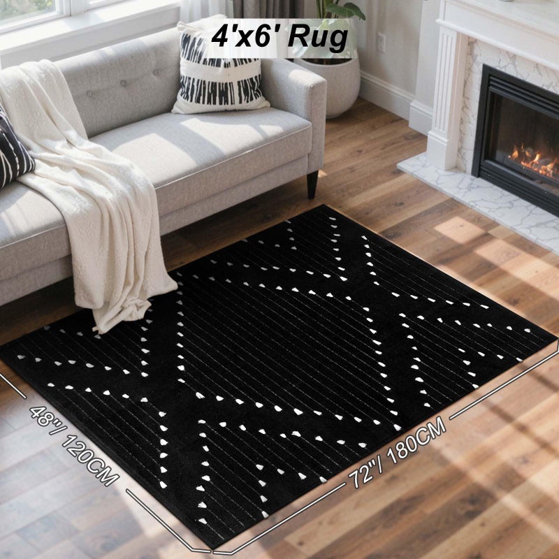 LIVEBOX Boho 4x6 Washable Rug for Bedroom,Black and White Living Room Rugs, Moroccan Cotton Woven Indoor Carpet,Large Throw Area Rug for Entryway Dining Room Porch - Image 2