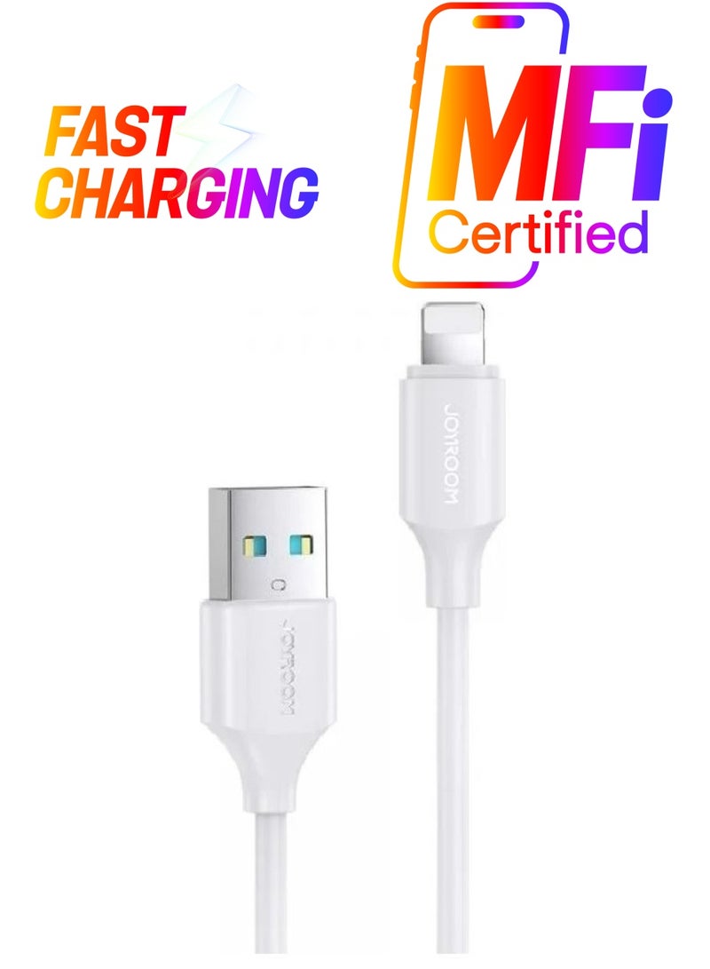 جوي روم كابل USB إلى لايتنينج للشحن السريع ومزامنة البيانات بقوة 2.4 أمبير لجهاز آيفون وآي باد بطول 1 متر لون أبيض - Image 1