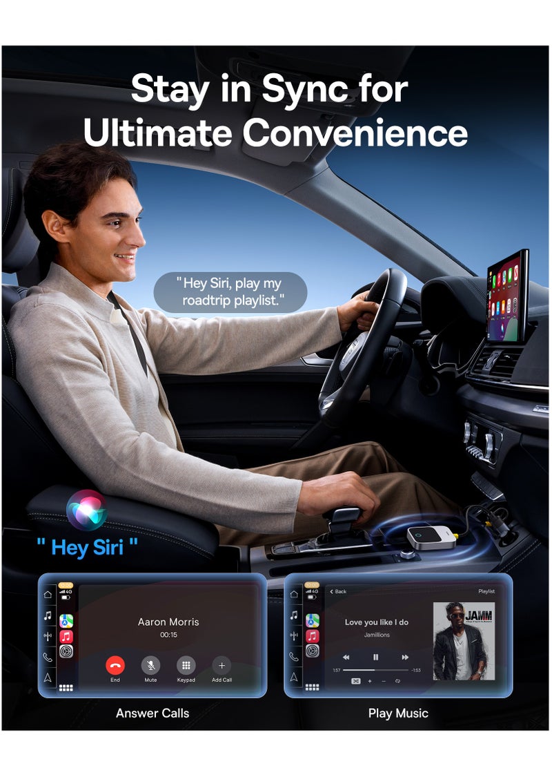 Baseus - Wireless CarPlay Adapter for iPhone, Bluetooth 5.0 Dongle Converts Wired CarPlay to Wireless for 2016+ Cars, Compatible with iOS 10-17. Enjoy seamless connectivity, simplified access to apps, music, and navigation while you drive - Image 1