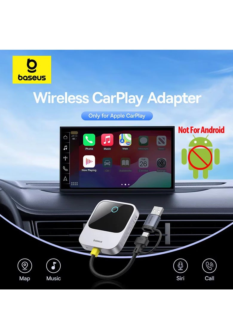 Baseus - Wireless CarPlay Adapter for iPhone, Bluetooth 5.0 Dongle Converts Wired CarPlay to Wireless for 2016+ Cars, Compatible with iOS 10-17. Enjoy seamless connectivity, simplified access to apps, music, and navigation while you drive - Image 1