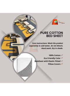 TIB TIB 100% Cotton 84 x 72 Elastic Fitted Bedsheets King Size with 2 Pillow Covers, Pack of 3, Yellow  - Image 4