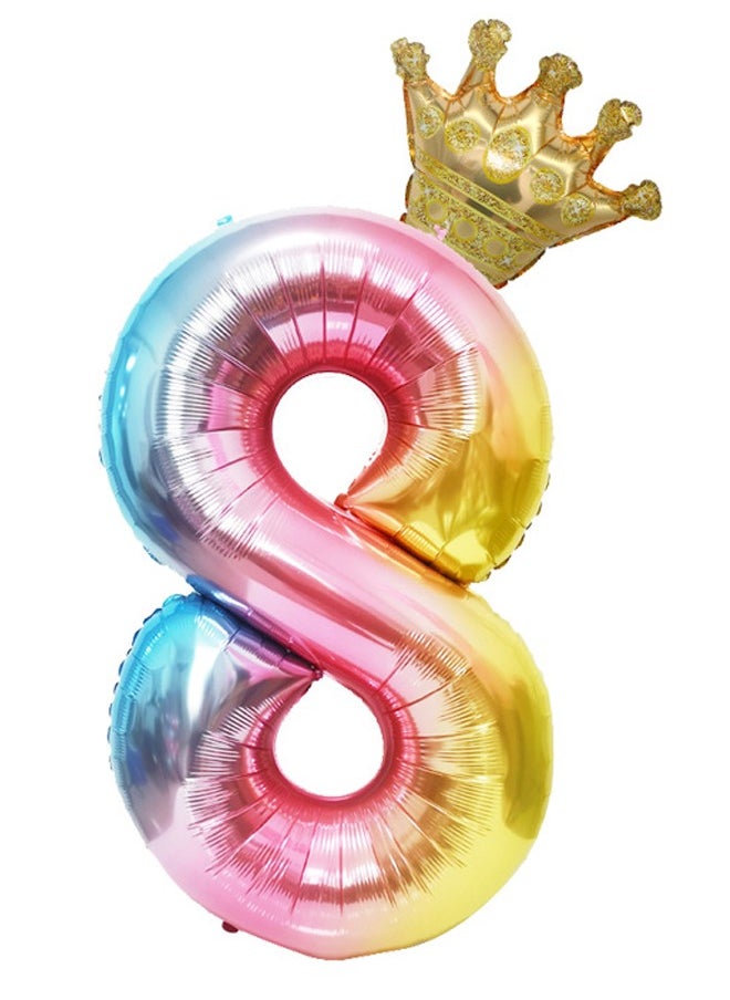 null - Number 8 Balloon with Detachable Crown, Easy Inflate and deflate reusable, Premium Foil Mylar Balloons for Birthdays, Anniversaries, and Party Decorations(40 inch, Multicolor） - Image 1