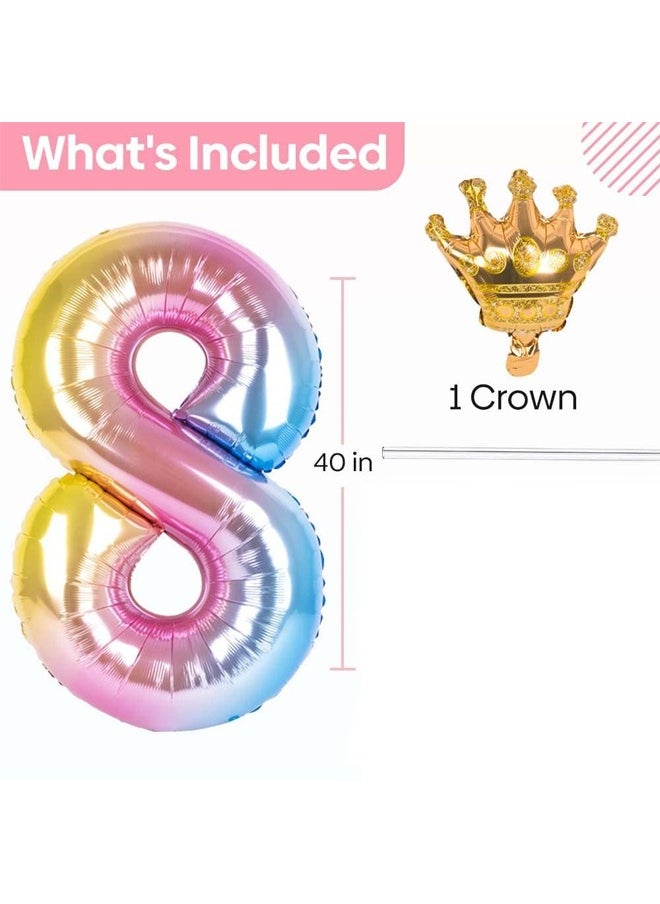 null - Number 8 Balloon with Detachable Crown, Easy Inflate and deflate reusable, Premium Foil Mylar Balloons for Birthdays, Anniversaries, and Party Decorations(40 inch, Multicolor） - Image 1